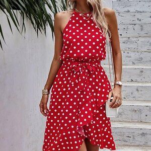 Women's boho polka-dot tie dress